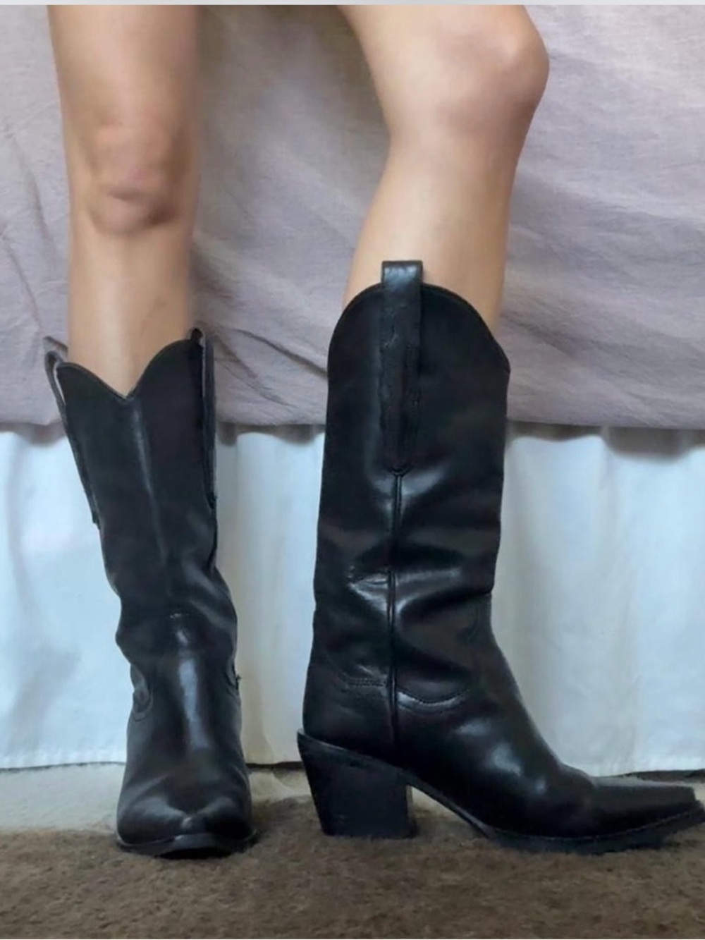 Jeffrey Campbell Black Leather Western Mid-Calf Heeled Boots limited edition